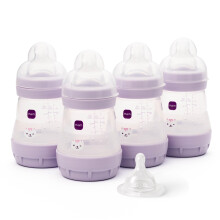 MAM Easy Start Anti-Colic Baby Bottles | 4 Pack (4X 160ml) | Self-Sterilising Baby Milk Bottle | Slow Flow MAM Teats Size 1 + 1x Medium Flow Teat Size