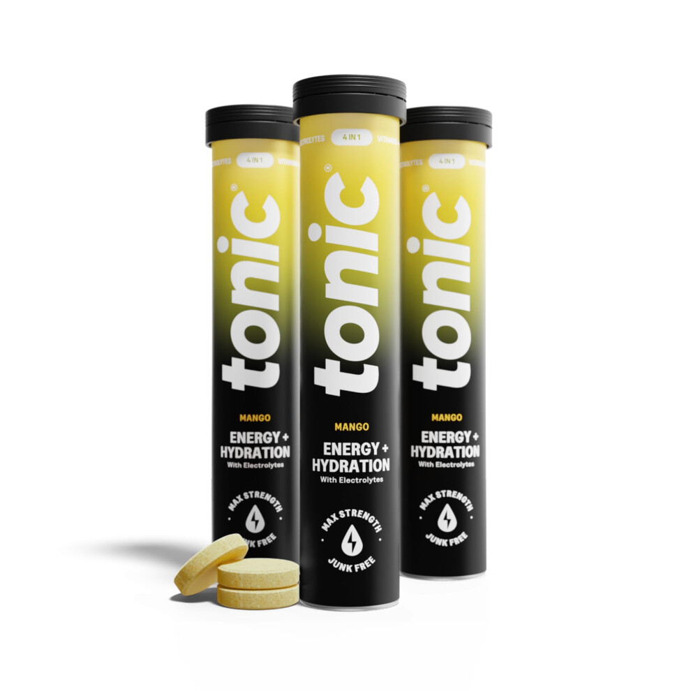 Tonic Health Energy And Hydration Tablets - 15 Vitamins, Minerals, Plants With Panax Ginseng, No Sugar Effervescent Multivitamins - Rehydration Elect