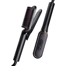 TYMO FLIPRO 2-in-1 Hair Straightener Brush & Flat Iron with 200M Negative Ions, Dual Voltage Anti-Scald Hot Comb, Frizz-Free Smooth & Shiny Hair, Less