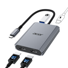 acer USB-C to Dual HDMI Adapter 4K@60Hz, 4-in-1 USB C Hub Multiport Adapter with 2 HDMI, 100W PD, USB 3.0, Type-C Converter for Dual Monitors, Compati