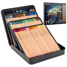 H & B 72 Pro Soft Pastel Pencils in Metal Tin for Art Drawing & Sketching
