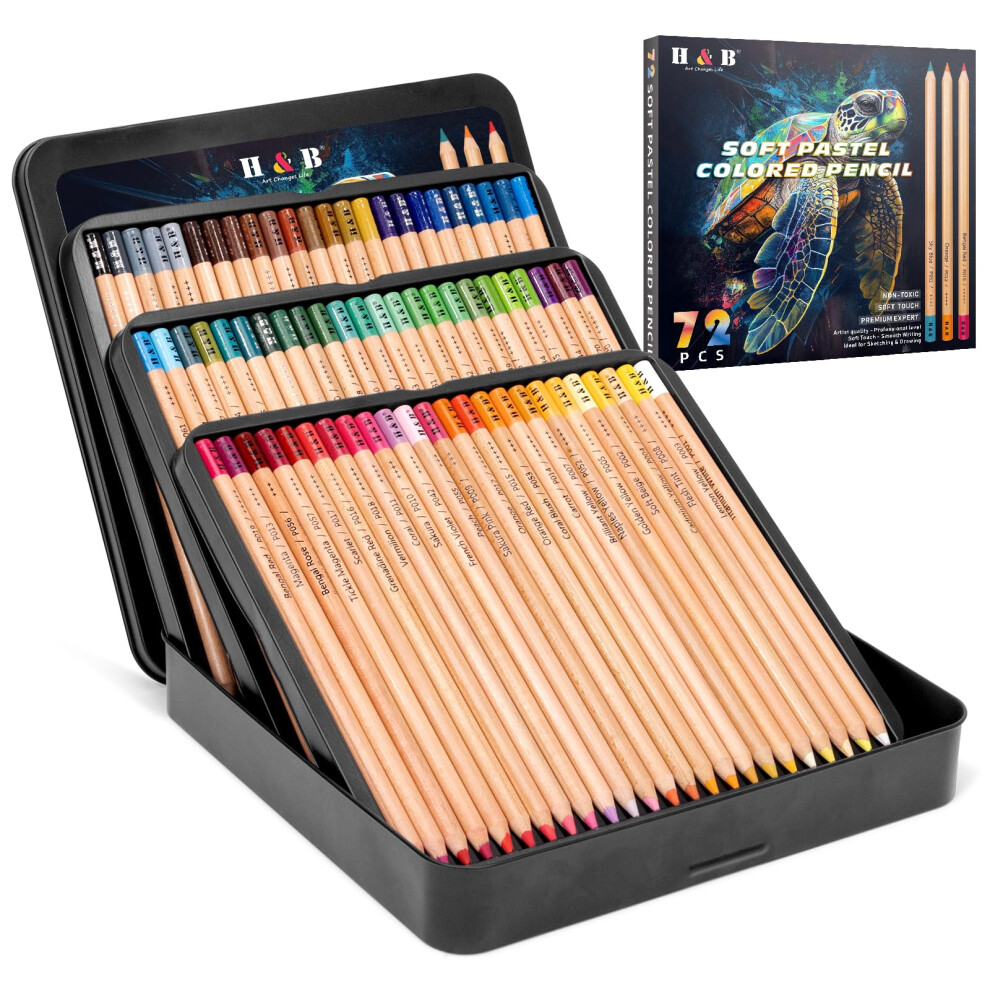 H & B 72 Pro Soft Pastel Pencils in Metal Tin for Art Drawing & Sketching-image-OPC-PX7YCGZ-NEW