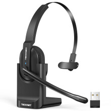 TECKNET Bluetooth Headset, Wireless Headset with Microphone Noise Cancelling & USB A Dongle, 60H Playtime & Mute, On Ear Headphones with Charging Dock