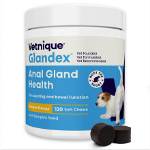 Glandex For Dogs UK - 120 Soft Chews - Vet-Formulated Anal Gland Support For Digestive Health - With Probiotics for Dogs, Omega-3s, Pumpkin & Fibre -