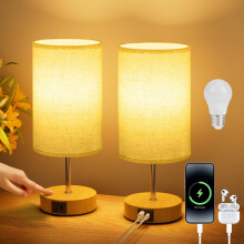 Suright Bedside Lamps Set of 2, Touch Lamps Bedside with USB A+C Charging Ports, 3-Way Dimmable Table Lamp, Small Lamp for Bedroom Living Room with Li