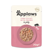 Applaws Natural Adult Wet Cat Food, Tuna Fillet with Prawn in Jelly 70g Pouch (16 x 70g Pouches)