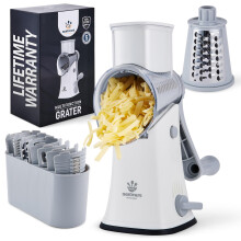 Nestware Kitchen Rotary Cheese Grater 5 Blade Cheese Shredder Reinforced Suction & 5 Interchangeable Drums - Easy to Use, Vegetable Chopper (White)