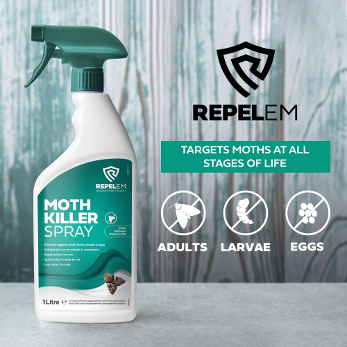 REPELEM 1L Moth Killer Spray - Fast Acting Moth Repellent & Insect 1