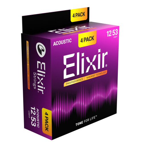 Elixir Strings Phosphor Bronze Acoustic Guitar Strings with NANOWEB Technology, Light (.012-.053) - Amazon Exclusive 4 Pack