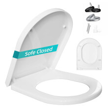 Toilet Seat Soft Close with Quick Release for Easy Clean, D Shaped Soft Close Toilet Seat White with Adjustable Hinges, Universal Toilet Lid in Sturdy