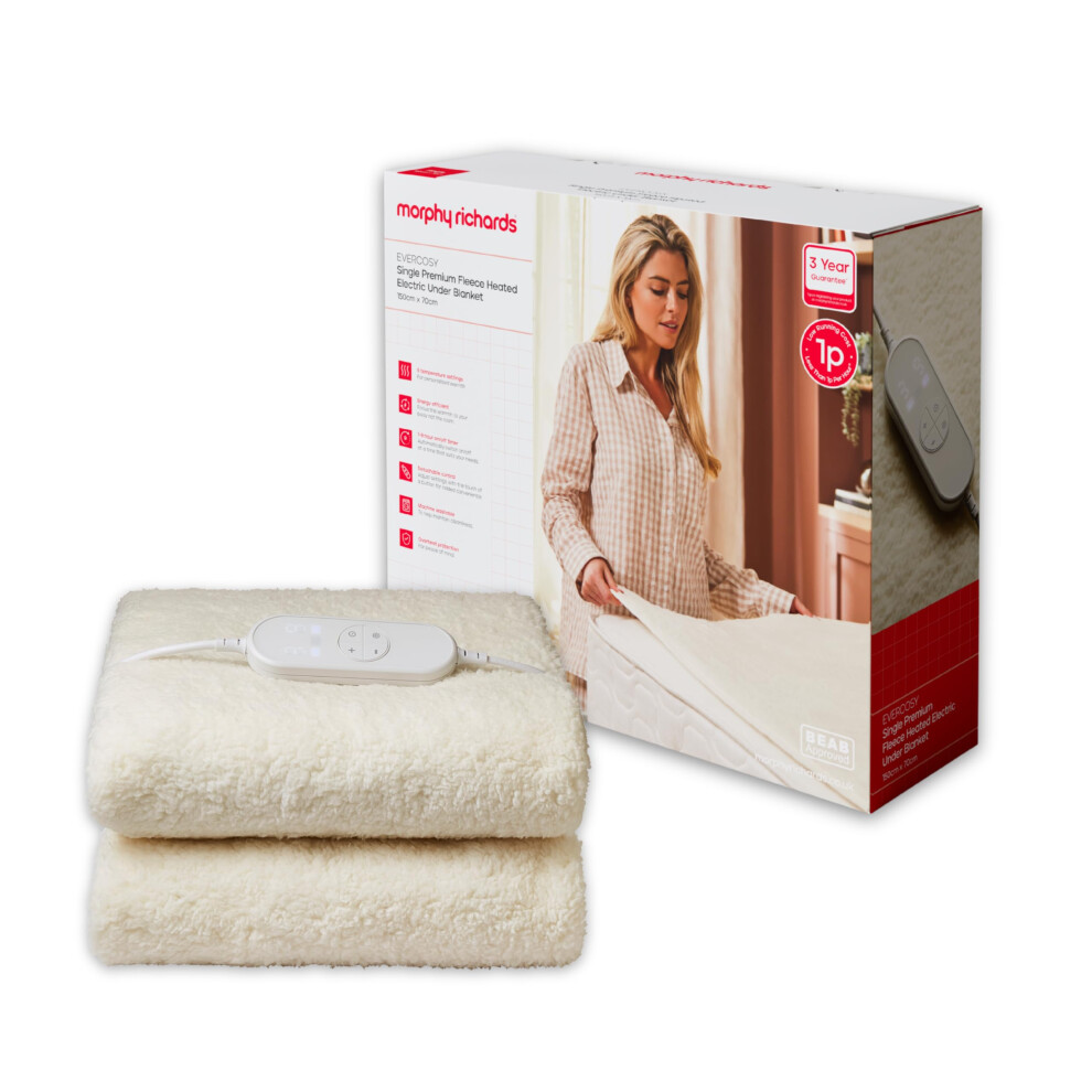 Morphy Richards 600020 Evercosy Single Premium Fleece Heated Electric Under Blanket - Free Gift Rrp 5!