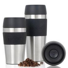 Moon 360 Travel Mugs - Leakproof Reusable Coffee Cup for Hot Drinks - Insulated Stainless Steel Thermal Mug, Fits Car Cup Holders (300ml, Recycled Me