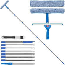 10Ft(3m) Professional Window Cleaning Kit,Long Handle Window Cleaning Equipment,Silicone Squeegee & Microfiber Scrubber, with Groove Cleaning Brush,fo