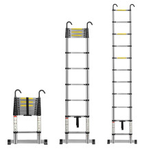 Multibao Telescopic Ladder 3.2M 10.5FT Aluminium Extension Loft Ladder with Stabilizer Bar and Detachable Hooks