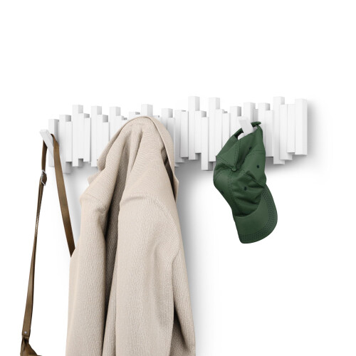 Umbra Umbra Sticks Wall-Mounted Coat Rack Rail Hook with 8 Retractable Pegs – Modern, Space-Saving Storage Organizer, White