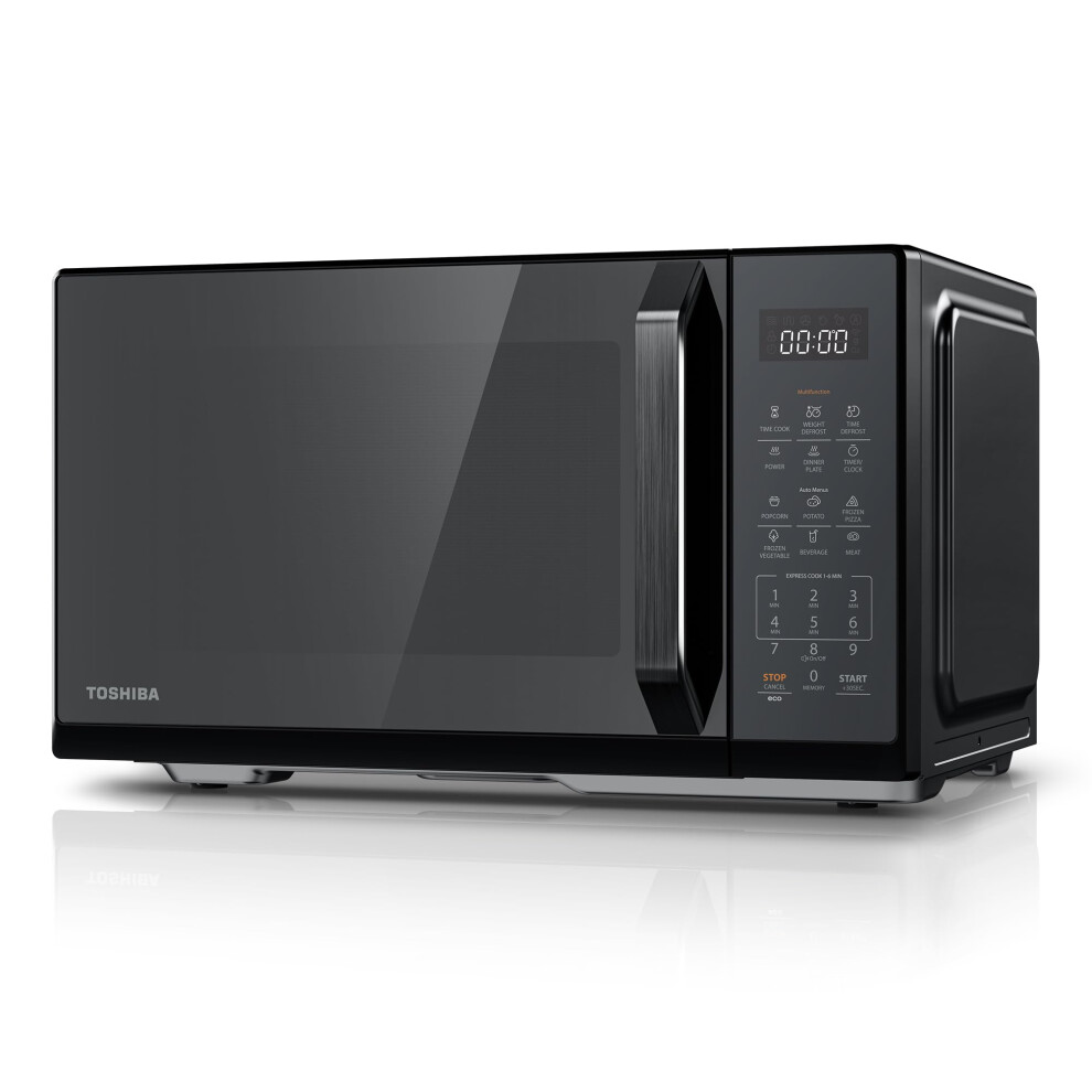 Toshiba Black Mirror Microwave 900W 23L Microwave Oven With Digital Display, Solo, Auto Defrost, One-Touch Express Cook With 11 Power Levels, 7 Auto
