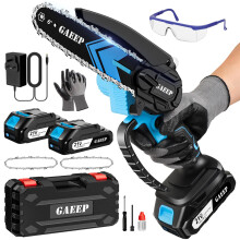 GAEEP Mini Chainsaw Cordless 6 Inch, Electric Chain Saw with 2x3000mAh Battery and Charger, Small Handheld Power Saw to Cut Wood, Pruning Tree Trimmer