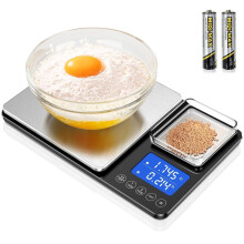 Dual Platform Kitchen Scales with High Precision: 15kg/33lb Capacity at 1g & 500g Capacity at 0.01g, Professional Food Scales for Baking Sourdough Bre