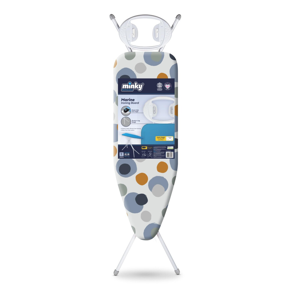 Minky Marine Ironing Board With 114 X 38Cm Ironing Surface, Angled Iron Rest, Iron Board With Adjustable Height Up To 94Cm & Non-Slip Feet, Foldable,