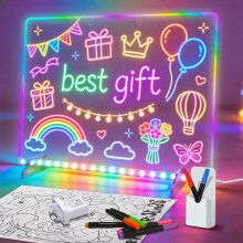 Led Drawing Board, 35x25 cm Light Up Acrylic Board for Children with 8 Colors 6 Light Modes, Rewritable Led Drawing Tablet for Kids Includes Adapter 7