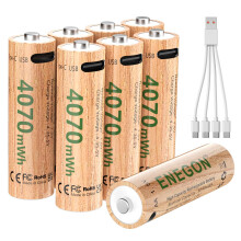 ENEGON 8-Pack Rechargeable AA Lithium Batteries, 4070 mWh 1.5V with 4-in-1 USB-C Cable,Ideal for Game controller, Smart door lock, Wireless mouse/key
