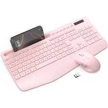 Wireless Keyboard and Mouse Combo, Full-Size Ergonomic Keyboard with Wrist Rest, Phone Holder, Sleep Mode, Silent 2.4GHz Cordless Set for Compute