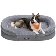 Feandrea Dog Bed, Large Orthopaedic Dog Sofa Bed, 91 x 68 x 18 cm, Egg Crate Foam, Waterproof Liner, Raised Edges, Removable and Machine Washable Cov