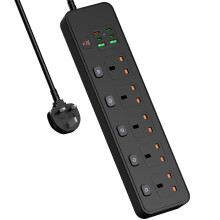 BOCHLION Extension Lead with 6 USB Slots, 5 Way Plug Extension Socket Surge Protection Power Strip with PD30W USB C Slot, Independent Switches and 3M
