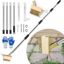 60" Patio Weed Remover Tool with Long Handle, 3 in 1 Weed Scraper and Weed Wire Brush Set Combo, Block Paving Weeding Tool to Remove Weeds and Moss, D
