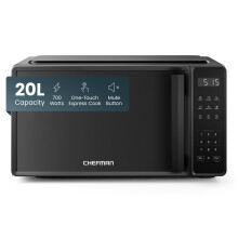 Chefman 20L Countertop Microwave Oven, 10 Power Levels 700W, 3 Cooking Presets with One-Touch Express Cook, Child Safety Lock, & Mute Button - Black
