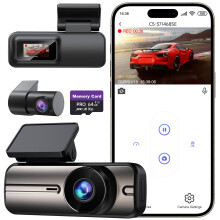 Dash Cam Front and Rear 4K+1080P, 5GHz WiFi, Dual Dashcam with 64GB Card, App Control, G-Sensor Emergency Recording, Loop Recording, 24H Parking