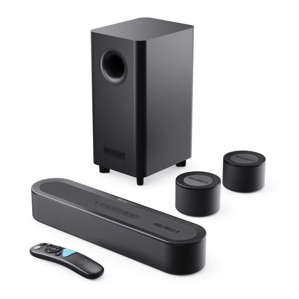 Majority Bowfell Halo 5.1 Dolby Atmos Soundbar | Wireless Subwoofer & Semi-Wireless Satellites | 5.3 Bluetooth Soundbar | Dolby Atmos Surround Sound S 5056444113436