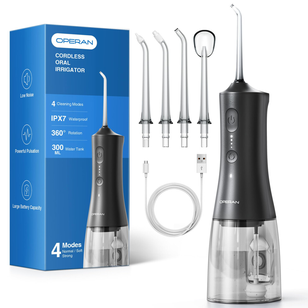 Operan Water Dental Flosser For Teeth Cordless, 300Ml Rechargeable Oral Irrigator With 4 Modes, Water Flossers For Adults, Ipx7 Waterproof, Use At Ho