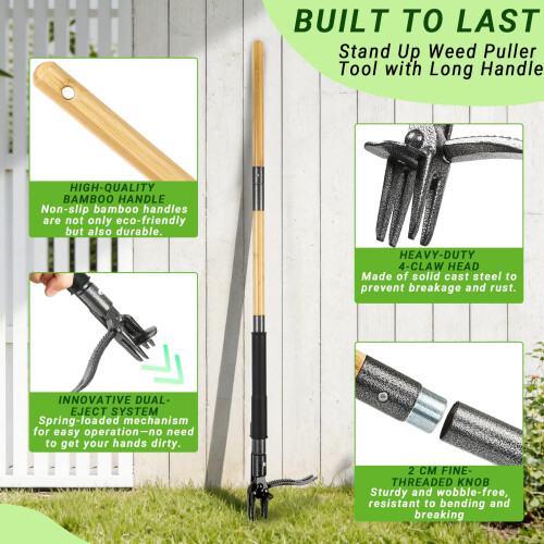 Bamda Weed Puller Root Remover Tool for Garden Lawn Yard, 110.5cm 2