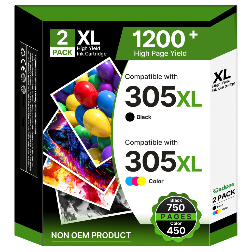 Redsee 305XL Ink Cartridges Replacement For Hp 305 Ink Cartridges And Colour 305XL For Hp Deskjet 2810E 2800E 2820E 2700 2710E Envy 6000 6020E Black 5007732384496