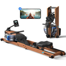 MERACH Foldable Wood Rowing Machine for Home Gym, Water Resistance Rower Machine with 180 kg Weight Capacity, Dedicated Monitor and Comfortable Seat,