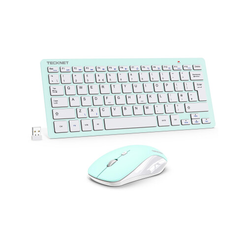 TeckNet TECKNET Mini Wireless Keyboard and Mouse Set, 2.4G Cordless USB, Green