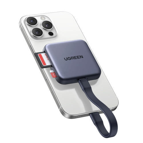 3-in-1 100W PD Magnetic Memory Card Reader with Charger - Gray