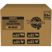 PEDIGREE Puppy Dog Food Pouches Chunks in Jelly, 84 x 100g Multipack, Four Flavours (with Beef & Liver, Chicken, Lamb & Liver, Poultry and R
