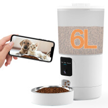 Automatic Cat Feeder with 2K Camera and Smart App, 6L Smart Pet Food Dispenser for Cats/Dogs, Timed Auto Control Meals, 2.4G / 5G WiFi, Auto Pet Feede