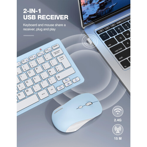TeckNet TECKNET Mini Wireless Keyboard and Mouse Set, 2.4G Cordless USB, Blue 1
