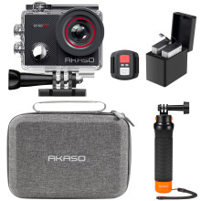 AKASO EK7000 Pro Action Camera Floating Hand Grip Bundle - Includes 4K30FPS EK7000 Pro Underwater Camera, Floating Hand Grip, 2 Batteries, Carrying Ca