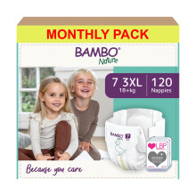 Bambo Nature Nappies Size 7 (18+kg), Box of 120 Disposable Nappies, Eco Nappy with Enhanced Leakage Protection, Secure Baby Nappy, Skin-Friendly for