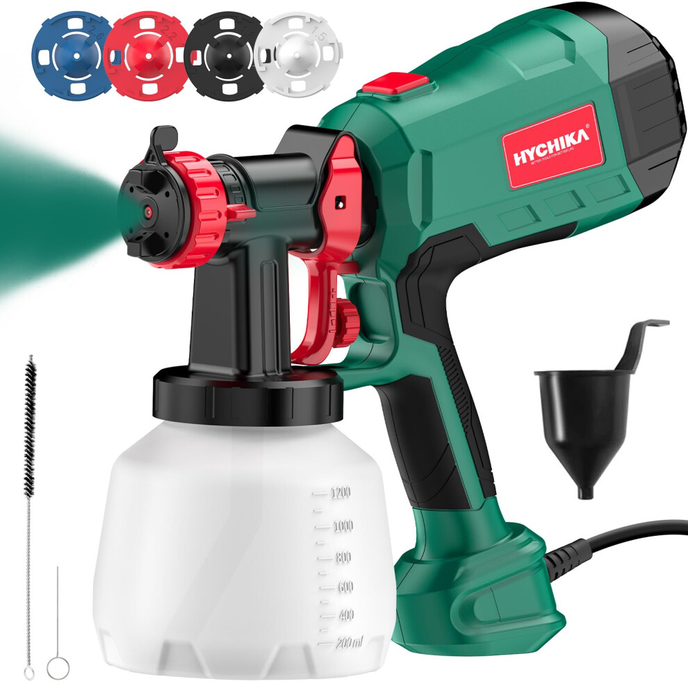 Hychika 600W Paint Sprayer, 1200Ml Container Hvlp Spray Gun, 4 Nozzles, 3 Modes And 2 Cleaning Tools, Ideal For Spraying 5051226602023