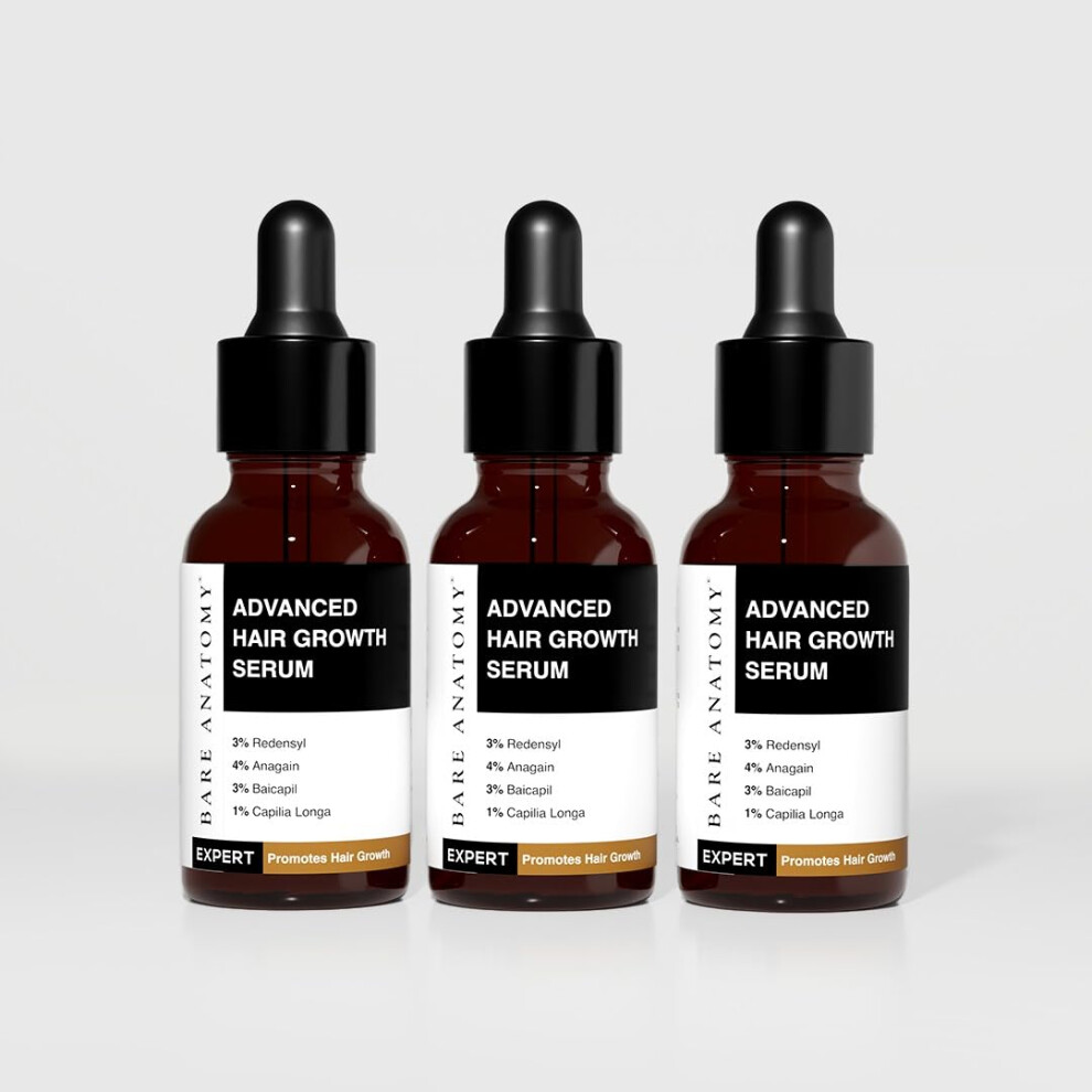 Bare Anatomy Advanced Hair Growth Serum | 3% Redensyl + 4% Anagain + 3% Baicapil + 1% Capilia Longa, Rosemary, Biotin & Rice Extract | Hair Growth & H
