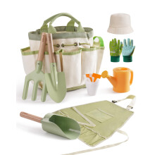 ROBUD Kids Gardening Set, 18 PCS Toddler Garden Tools Kit with Apron, Gloves, Shovel, Fork, Watering Can, Cylinder Scoop, Outdoor Educational Toys for
