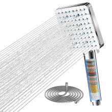 Cobbe Hard Water Filter Shower Head, High Pressure Shower Head and Hose with 20 Stage Filter, 6 Spray Modes Square Powerful Showerhead for Residual Ch