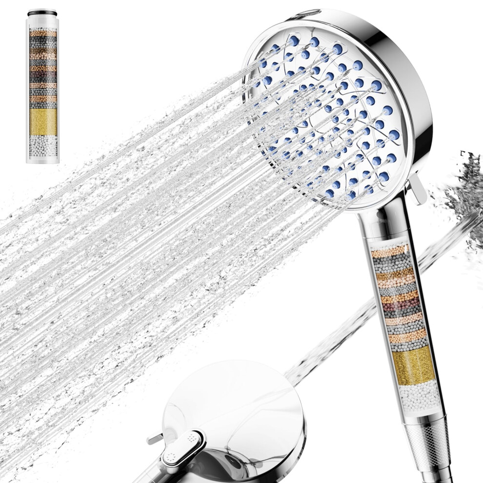 Cobbe Hard Water Filter Shower Head With 20 Stage Filter, High Pressure Shower Heads And Hose, 7 Spray Modes, Powerful Built-In Power Wash For Remove 6977474160728