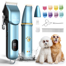 FuzzyFix Dog Grooming Kit 3 in 1,Dog Clippers Professional for Thick Hair with Cordless,Pet Grooming Kit with Waterproof Paw Trimmer,for Full-Body,Blu