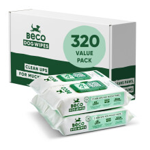 Beco Dog Wipes - 4 Packs of 80, Unscented, For Paws, Body and Bum, Plant-Based Grooming Wipes